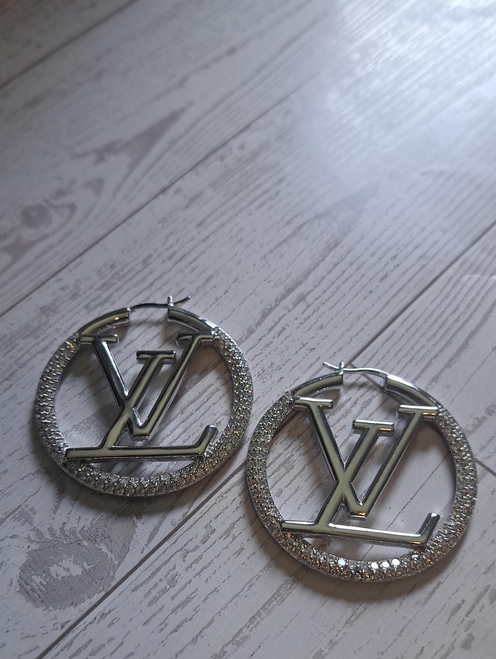 Louis Vuitton Silver Crystal LV Hoop Earrings